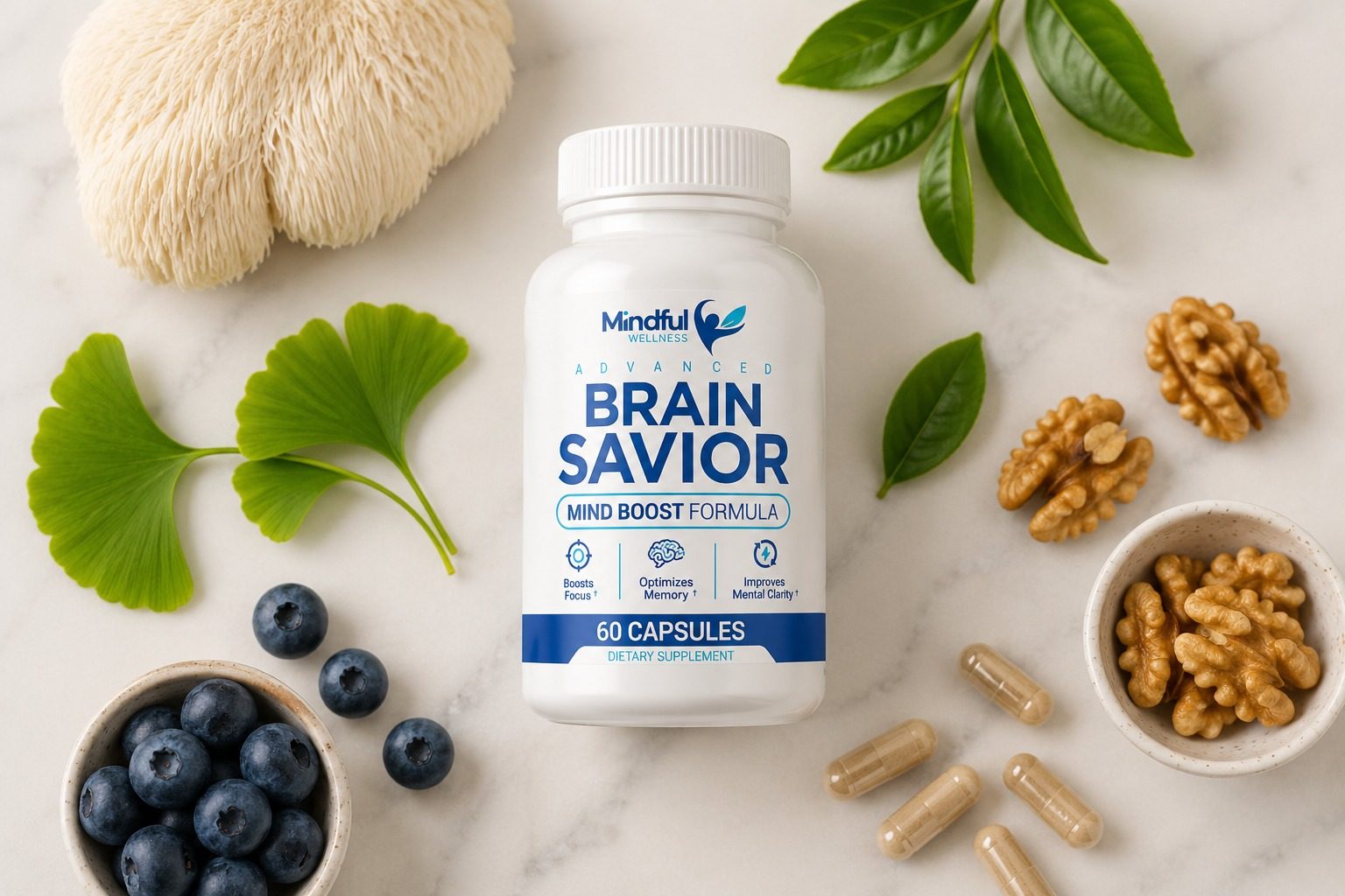 Brain Savior supplement packaging with natural ingredients