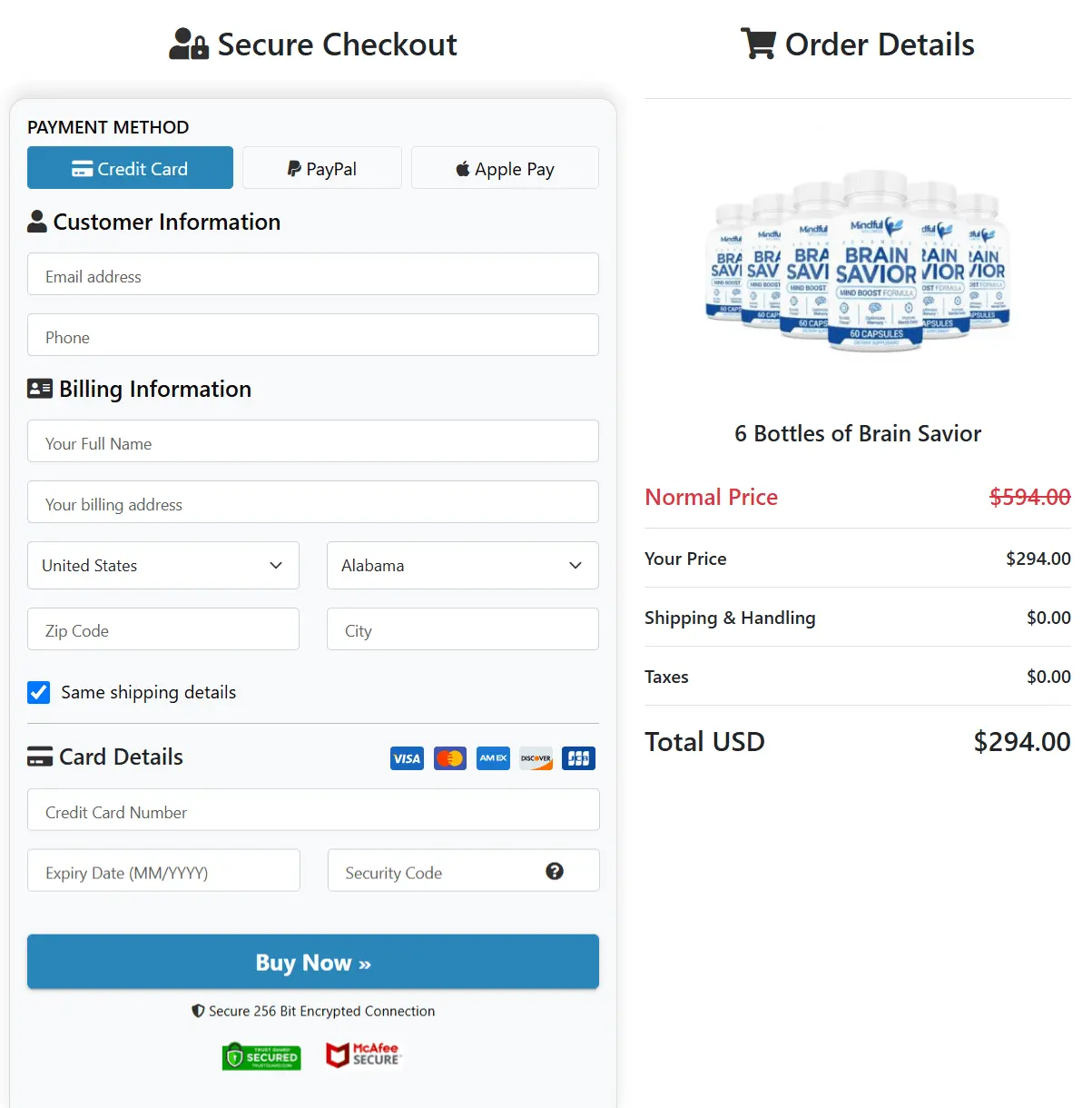 Brain Saviour  Checkout page